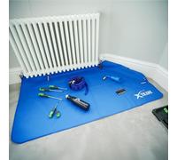X - Tapete de trabajo de radiador comercial para fontaneros y electricistas - Alfombrilla de protección plegable impermeable con corte de tubería y sistema de botón seguro - Grande 78 cm X 144 cm
