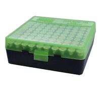 X-Targets MTM - Caja de almacenamiento de cartuchos de plástico con tapa, 9 x 18 mm, 100 disparos (verde/negro)