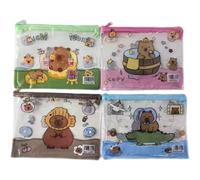 x trade Panda Capybara Girl - Estuche transparente para lápices, práctico y transparente, impermeable, PVC, con cremallera, para escuela, papelería escolar, 4 capibaras, Estuche con forma de autobús
