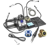 X-Tronic 3060-PRO - Estación de soldador de 75 W con mini lámpara Mag y 4 manos de ayuda, 2 pantallas LED digitales, 3 ajustes preestablecidos de temperatura, función de sueño, función C/F, esponja de