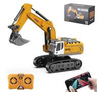 X-Verse 1:64 juguete de excavadora teledirigida, mini excavadora RC con luz y efectos de sonido, rotación de 320°, vehículo de construcción teledirigido para niños, juguete para niños (regalo)