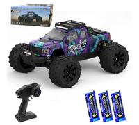 X-Verse Coche de control remoto, 1:14, 100 km/h, coches RC impermeables 4WD con motor sin escobillas 3S, 2,4 GHz, All Terrain Offroad RC Truck Truggy para adultos, 3 baterías (púrpura)