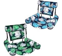 X2 Hamaca Piscina Flotante o Colchoneta Rejilla Piscina. Tamaño para Adultos, Hamaca Hinchable Piscina. Colchoneta Piscina Red para Relax (X2 Hamacas Hojas Tropicales Verde Azul)