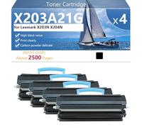 X203A21G Cartucho de Tóner de Alta Capacidad para Lexmark X203N X204N Impresoras, Impresión de Alta Definición, 2500 Páginas,Black-4 Pack