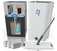 X3 Mopa XL, Separa el Agua Sucia y Limpia, diseño de 3 cámaras, Juego de fregona Plana y Cubo, Limpieza Manos Libres del Piso del hogar, 3 Almohadillas de Microfibra Reutilizables Incluidas