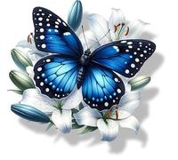 x4 Pegatinas de Vinilo de Flores de Mariposa Azul Cubren Marcas No Transparentes Impermeables Calcomanías de Arte Floral 1@ 20cm de Alto Ideales para Inodoros o Coche. 3@ 7cm de Alto para Fundas de