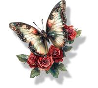 x4 Pegatinas de vinilo de mariposa roja y flor, marcas de cobertura, no transparentes, impermeables, arte floral, 1@ 20 cm de altura, ideal para inodoros o coche. 3@ 7 cm de altura para estuche de