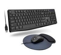 X9 - Combo de teclado y mouse con cable, alfombrilla de mouse incluida, teclado USB ergonómico de tamaño completo y mouse con cable, teclado de computadora de 104 teclas y mouse con cable para