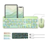 X9 - Combo de teclado y mouse con cable, bonito teclado retroiluminado con teclas redondas, 109 teclas silenciosas de tamaño completo con base para teléfono/tableta, teclado estético y colorido pastel