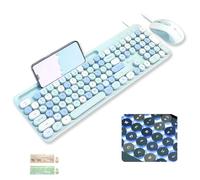 X9 - Combo de Teclado y Mouse con Cable con retroiluminación - Teclas Redondas silenciosas, Base para teléfono/Tableta, 109 Teclas de tamaño Completo, Bonito Teclado Azul Colorido, Teclado estético y