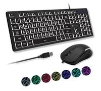 X9 - Combo de teclado y mouse con cable, teclado y mouse retroiluminados de impresión grande para ancianos, baja visión, discapacitados visuales, 7 colores de luz LED, letras grandes iluminadas para