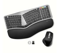 X9 - Combo de teclado y mouse ergonómicos inalámbricos 2.4G + BT - Cómodo teclado y mouse inalámbricos ergonómicos con Bluetooth, reposamuñecas y mouse Ergo de 6 botones - Teclado de tamaño completo