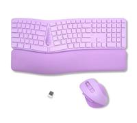 X9 - Combo inalámbrico de teclado y mouse morado, tipo cómodo y más largo, teclado dividido Ergo con reposamuñecas suave para PC, Mac, iOS, Android, Bluetooth/2.4G recargable, multidispositivo, morado