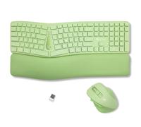 X9 - Combo inalámbrico de teclado y mouse verde, tipo cómodo y más largo, 2.4 G/Bluetooth, teclado ergonómico inalámbrico, teclas silenciosas, reposamuñecas, multidispositivo, recargable, portátil, PC