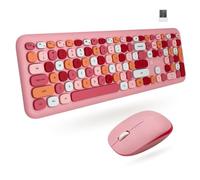 X9 - Lindo combo de teclado y mouse inalámbricos, estilo retro de máquina de escribir de 2.4 G con teclas de burbujas estéticas, combo de teclado y mouse rosa intenso colorido para PC, laptop