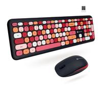 X9 - Lindo combo de teclado y mouse inalámbricos, teclado y mouse coloridos de 2.4 G con máquina de escribir retro multicolor, teclas para teclado de computadora con Windows, laptop, color negro