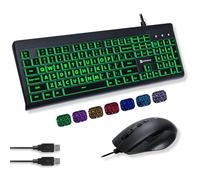 X9 Performance Combo de teclado y mouse de impresión grande retroiluminado, fácil de ver, cable USB, 107 teclas, 7 LED de color, 4 modos DPI, teclado de letras grandes para personas con discapacidad