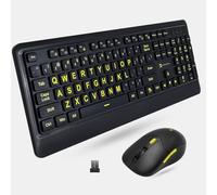 X9 Performance Combo de Teclado y Mouse inalámbricos de impresión Grande, Letras Amarillas de Gran tamaño 4 Veces más Grandes para Personas Mayores y usuarios de Baja visión, Combo de Mouse y Teclado