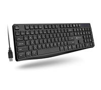 X9 Performance Teclado con cable - Teclado ergonómico ultra delgado de tamaño completo - Teclado USB básico para PC de escritorio, portátil con cable de 5 pies, 104 teclas silenciosas, 14 accesos