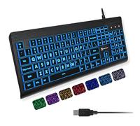 X9 Performance Teclado de impresión Grande retroiluminado, Letras de Gran tamaño fáciles de Ver, Cable USB, diseño de 107 Teclas de tamaño Completo, 7 LED de Color, Teclado de Letras Grandes para