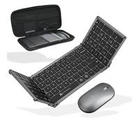 X9 Performance Teclado plegable y mouse inalámbrico, (BT + 2.4 GHz), funda de transporte, soporte para teléfono, 106 teclas de tamaño completo, recargable, juego de teclado y mouse Bluetooth portátil