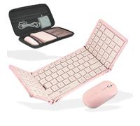 X9 Performance Teclado y mouse plegable inalámbrico (BT + 2.4 GHz), funda de transporte, soporte para teléfono, 106 teclas de tamaño completo, recargable, juego de teclado y mouse Bluetooth portátil