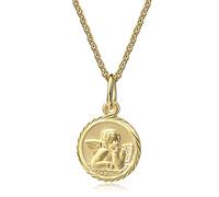 Xaana Colgante de bautizo con ángel de la guarda "Dios te proteja" de oro amarillo 333, in adena de plata bañada de 36/38cm AMZ0593