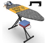 Xabitat Tabla de planchar, tamaño completo de 18 x 47 pulgadas, metal, montaje en pared, resistente, resistente al calor, patas antideslizantes, altura ajustable, incluye bandeja de almacenamiento y