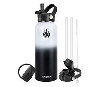 XACIOA Botella de agua aislada al vacío de 950ml 1180ml con tapa de pajita, termo de acero inoxidable con tapa abatible de boca ancha, a prueba de fugas de doble pared, mantiene el calor y el frío
