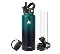XACIOA Botella de agua aislada al vacío de 950ml 1180ml con tapa de pajita, termo de acero inoxidable con tapa abatible de boca ancha, a prueba de fugas de doble pared, mantiene el calor y el frío