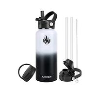 XACIOA Botella de agua aislada al vacío de 950ml 1180ml con tapa de pajita, termo de acero inoxidable con tapa abatible de boca ancha, a prueba de fugas de doble pared, mantiene el calor y el frío