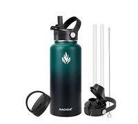 XACIOA Botella de agua aislada al vacío de 950ml 1180ml con tapa de pajita, termo de acero inoxidable con tapa abatible de boca ancha, a prueba de fugas de doble pared, mantiene el calor y el frío