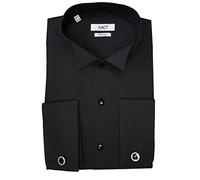 Xact Camisa de esmoquin formal para hombre con doble puño y gemelos, Black - Wing Collar - Black Buttons, 16