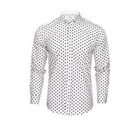 Xact Camisa de lunares para hombre. Manga larga modelo retro, Blanco y negro., M