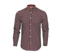 Xact Camisa de lunares para hombre. Manga larga modelo retro, Borgoña/Blanco, XXL