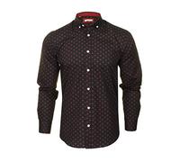 Xact Camisa de lunares para hombre. Manga larga modelo retro, Negro/Borgoña, M