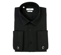 Xact Camisa de popelín liso para hombre, formal y de negocios, con puños franceses dobles y gemelos, ajuste normal, Negro , 41