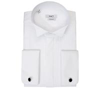 Xact Camisa formal de esmoquin para hombre con doble puño y gemelos, Blanco - Cuello de ala - Parte delantera plisada, 15