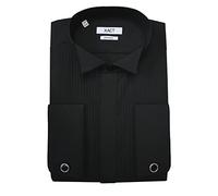 Xact Camisa formal de esmoquin para hombre con doble puño y gemelos, Negro - Cuello de ala - Parte delantera plisada, 18