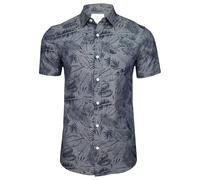 Xact Camisa hawaiana para hombre, 100% algodón, manga corta, diseño floral tropical, cuello clásico, camisa de verano para la playa y vacaciones, L