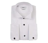 Xact - Camiseta de esmoquin para hombre, diseño formal con doble puño y gemelos Blanco Blanco - Cuello de ala - Botones Negros 46 cm
