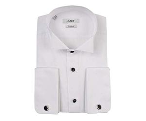 Xact - Camiseta de esmoquin para hombre, diseño formal con doble puño y gemelos Blanco Blanco - Cuello de ala - Botones Negros 48 3 cm/ 5 cm