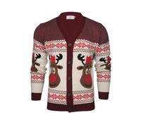 Xact Cárdigan navideño con botones Rudolf con renos para hombre, granate, M
