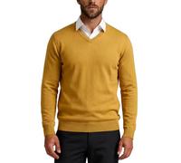 Xact Jersey de punto con cuello en V para hombre, 100 % algodón, calibre 12, ligero, suave, cuello en V, para uso diario casual inteligente, Mostaza, L
