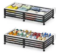 Xadgve Almacenamiento debajo de la cama con ruedas, grandes contenedores de bambú con bolsa para el polvo, apilables, debajo de la cama, para ropa, libros, ropa de cama y juguetes, ahorro de espacio