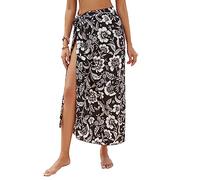 XAGMODSHN Beach-Sarong-Pareo - Traje de baño largo con estampado floral para mujer, falda de gasa con lazo lateral para traje de baño