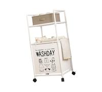 XAGMODSHN Cesta de lavandería con ruedas con estantes extraíbles, marco de metal plegable, cesta de almacenamiento para baño, dormitorio, organización