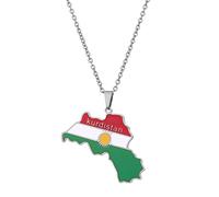 XAGMODSHN Collar de mapa de Kurdistán para mujeres y hombres, doradas y plateadas, colgantes de mapa de de Kurdistán, collar con colgante de joyería de acero inoxidable