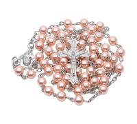 XAGMODSHN Collar de rosario de cruz de perlas de 6 mm, colgante decorativo para colgar, cadena de cuentas para fiesta de Navidad, iglesia