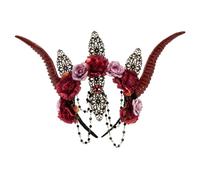 XAGMODSHN Diadema de Halloween con cuerno de diablo, serie oscura, diadema con flecos, diadema para fiesta temática, festival de música